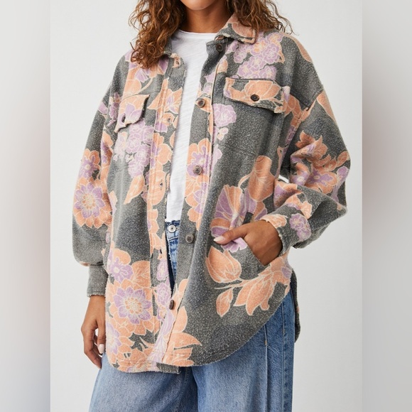 FREE PEOPLE PRINTED RUBY JACKET CHARCOAL COMBO Size medium - Picture 1 of 6